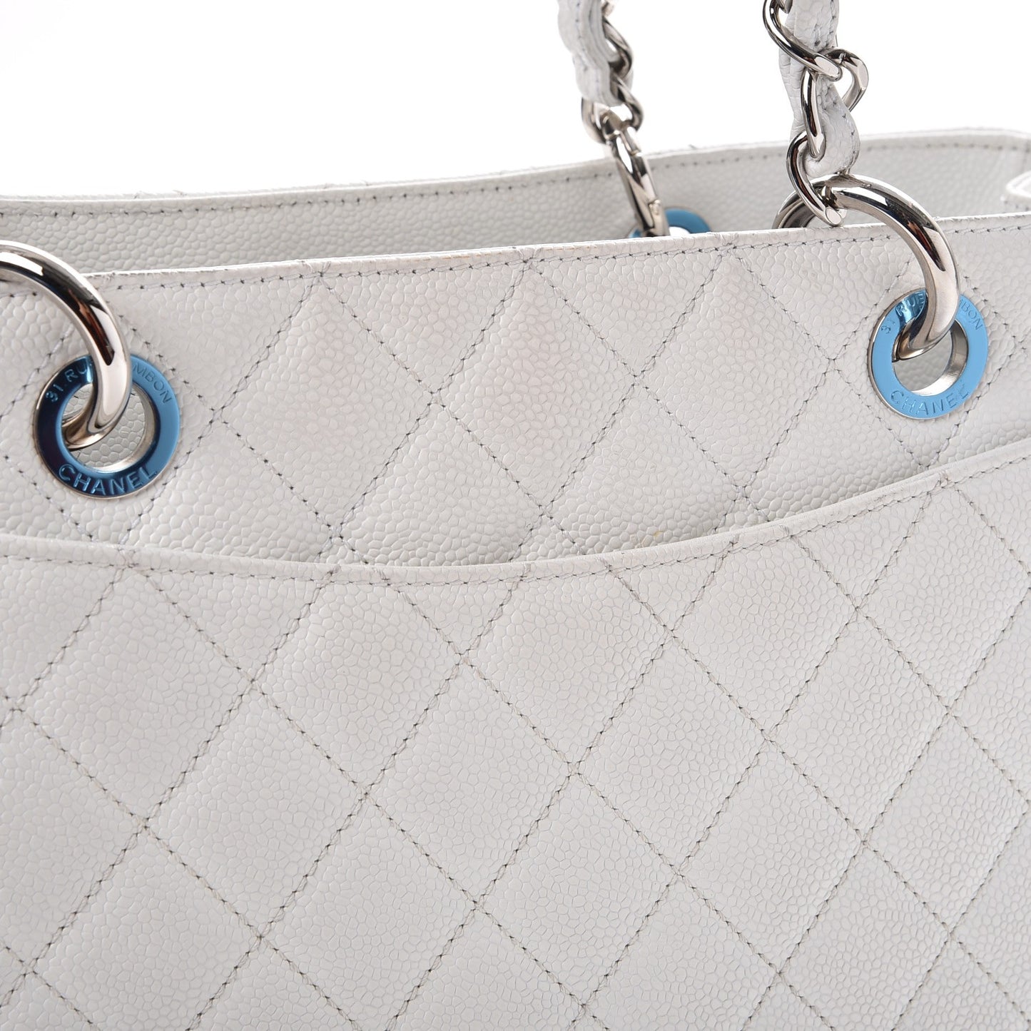 Caviar Quilted Grand Shopping Tote GST White