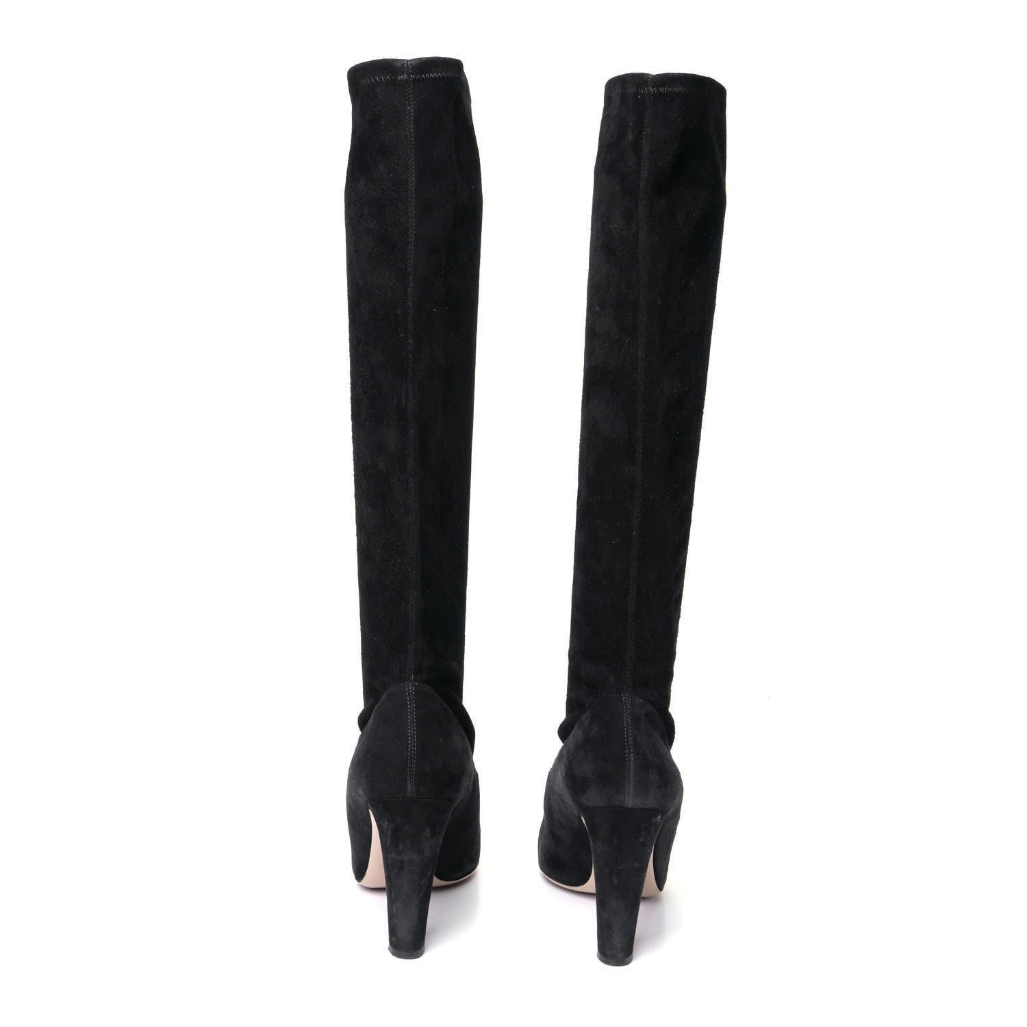 Valentino Garavani Calfskin Suede Tall Boots 40 Black Gold 3 of 4