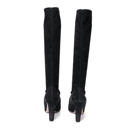 Valentino Garavani Calfskin Suede Tall Boots 40 Black Gold 3 of 4