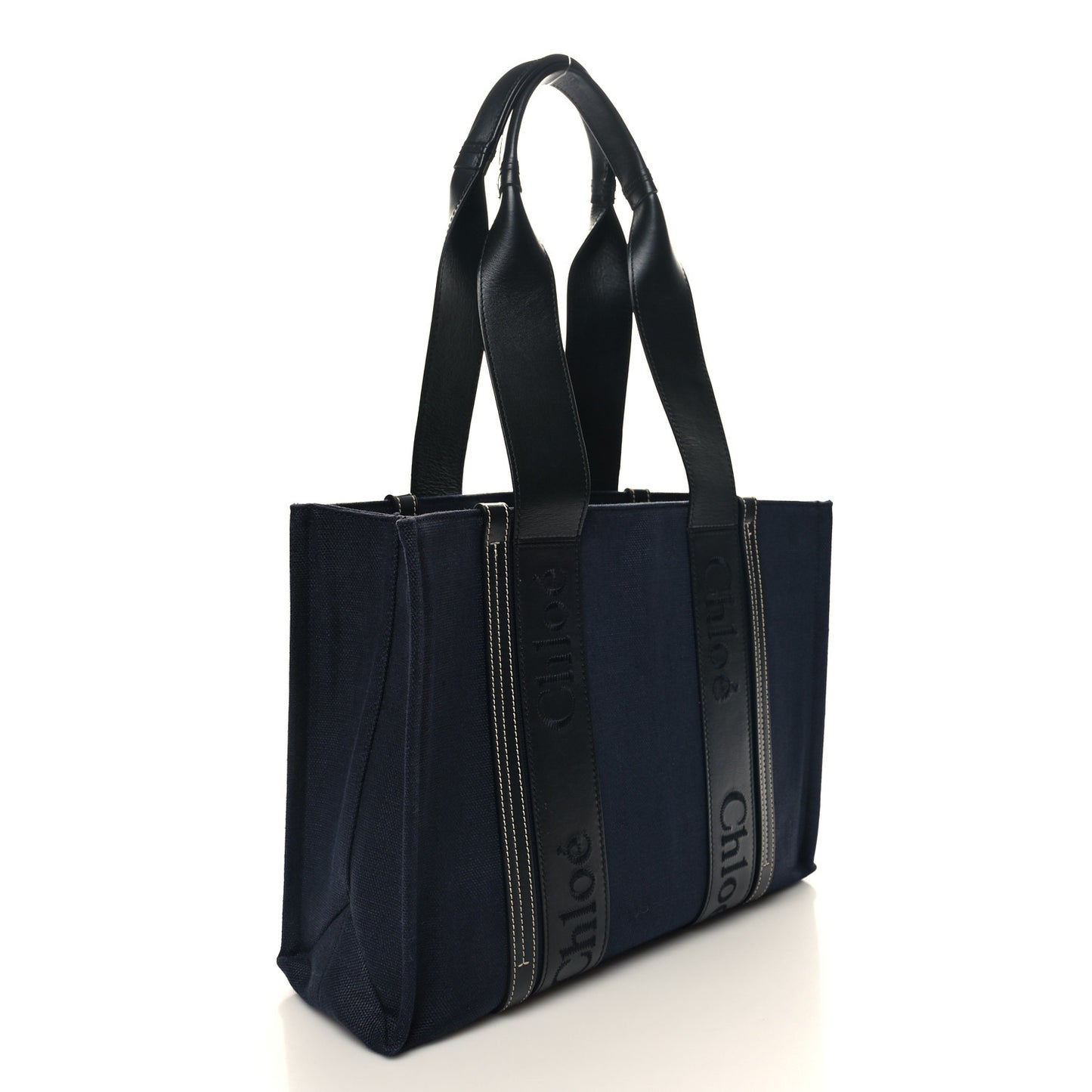 Calfskin Linen Medium Woody Tote Deep Denim