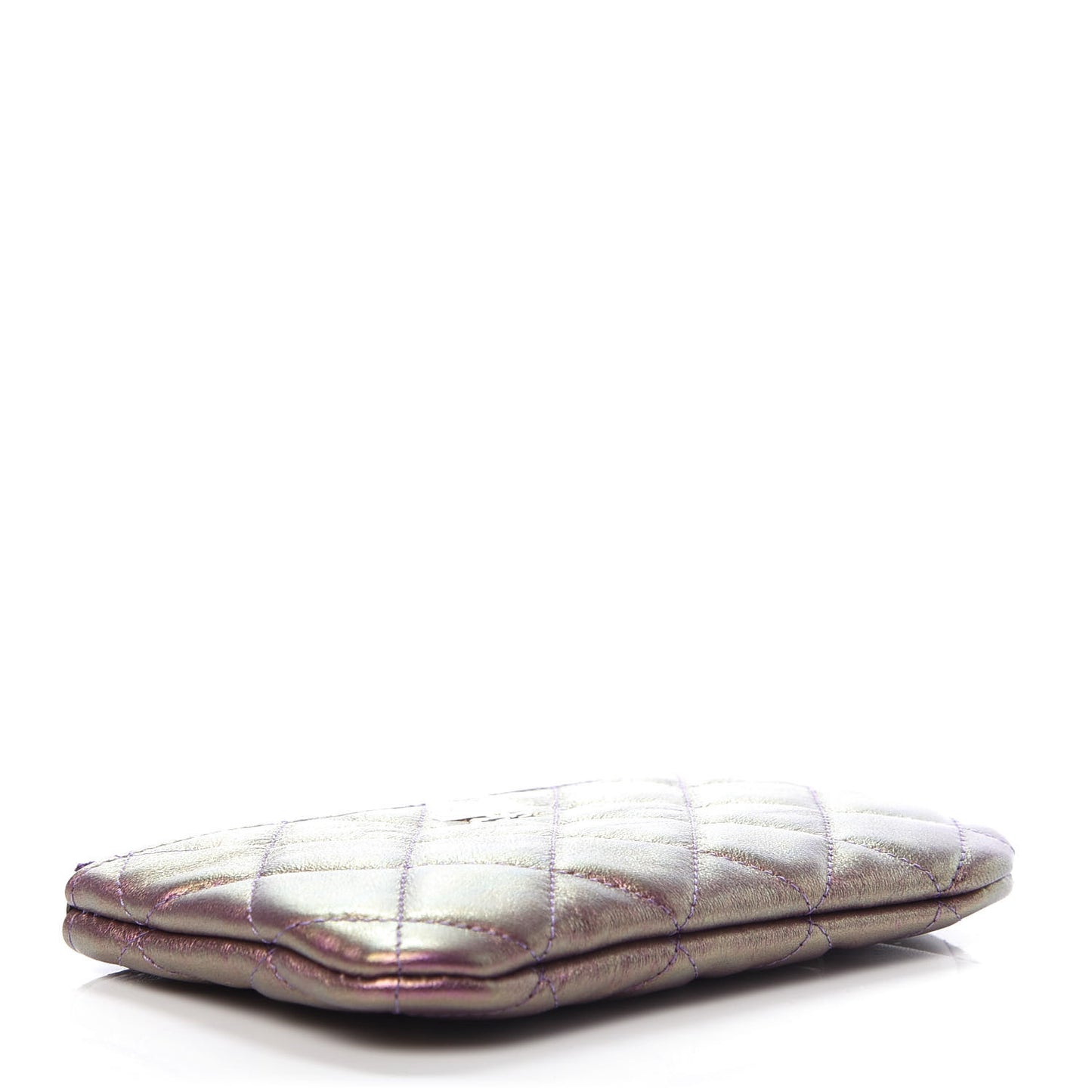 Iridescent Lambskin Quilted Small Cosmetic Case Purple