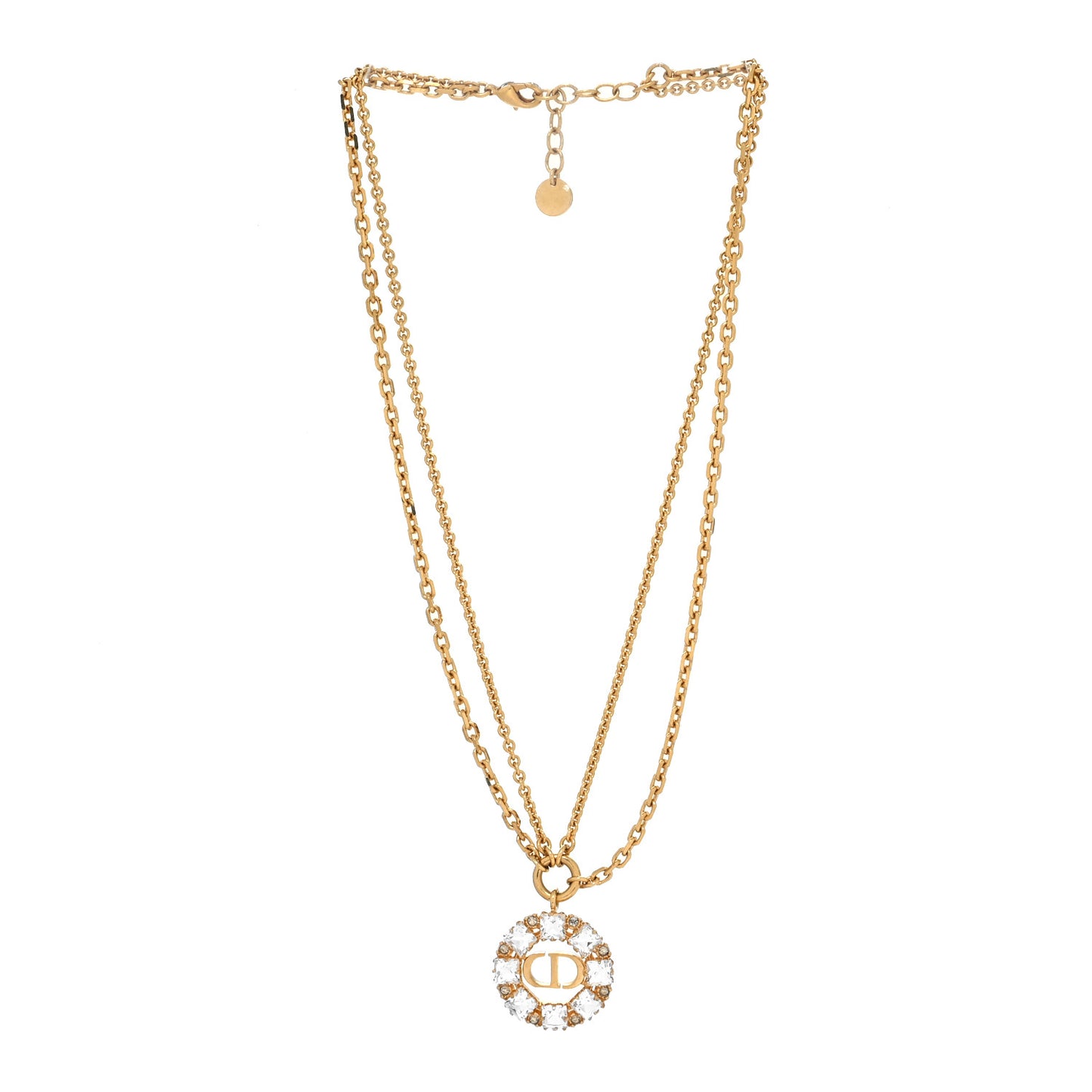 Crystal Petit CD Double Chain Necklace Gold