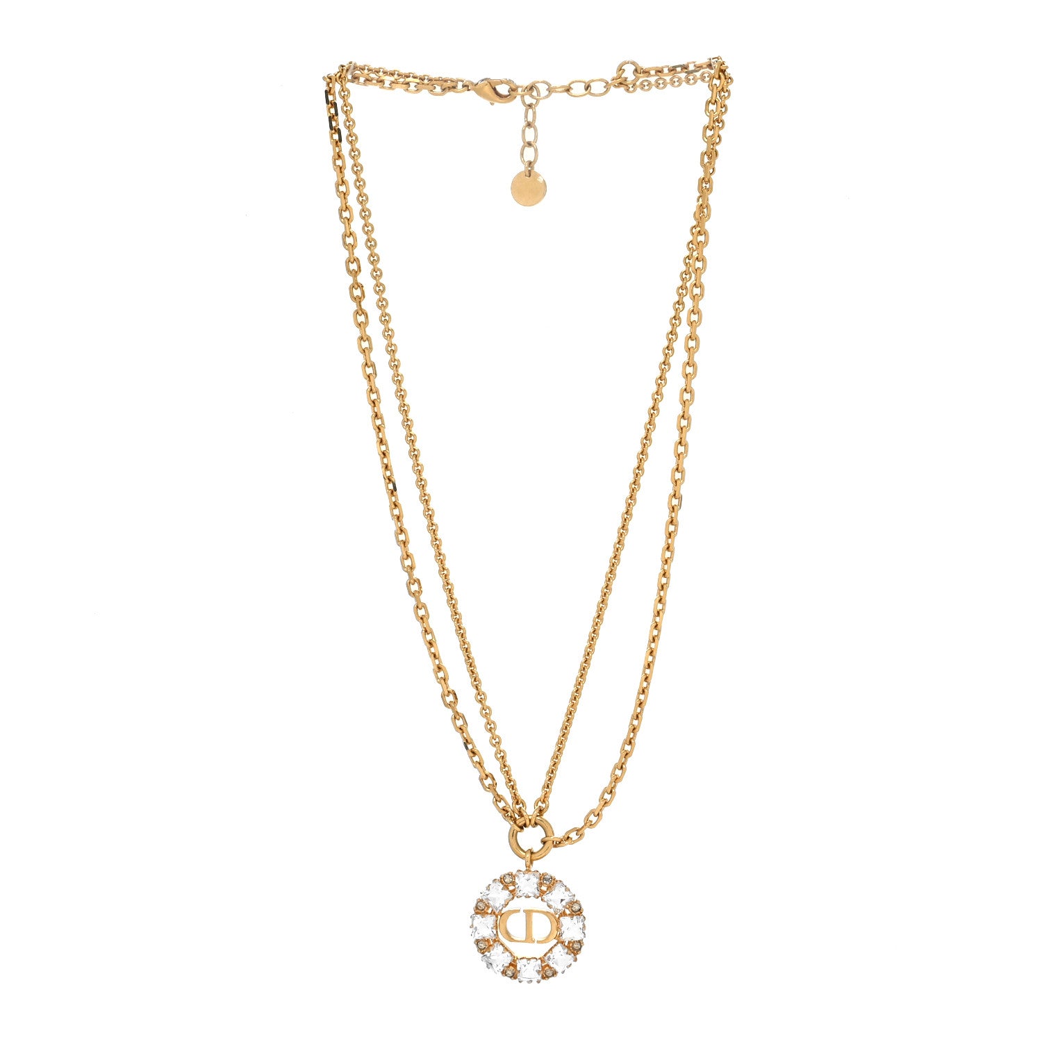 Christian Dior Crystal Petit CD Double Chain Necklace Gold 3 of 5