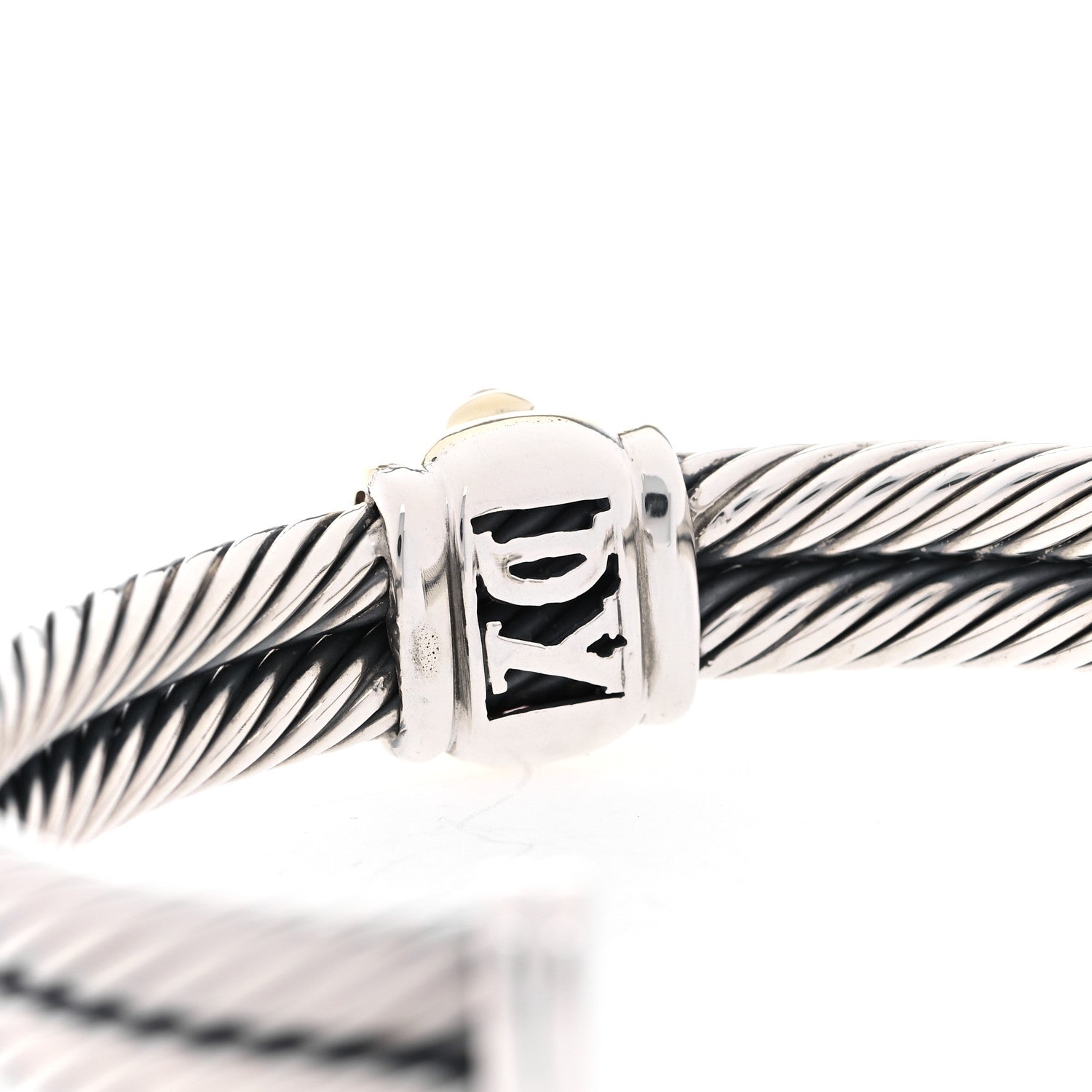 David Yurman Sterling Silver 14K Yellow Gold Amethyst Pink Tourmaline Renaissance Station Double Cable Bracelet 4 of 5