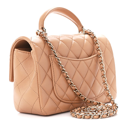 Chanel Lambskin Quilted Mini Top Handle Rectangular Flap Beige 3 of 12