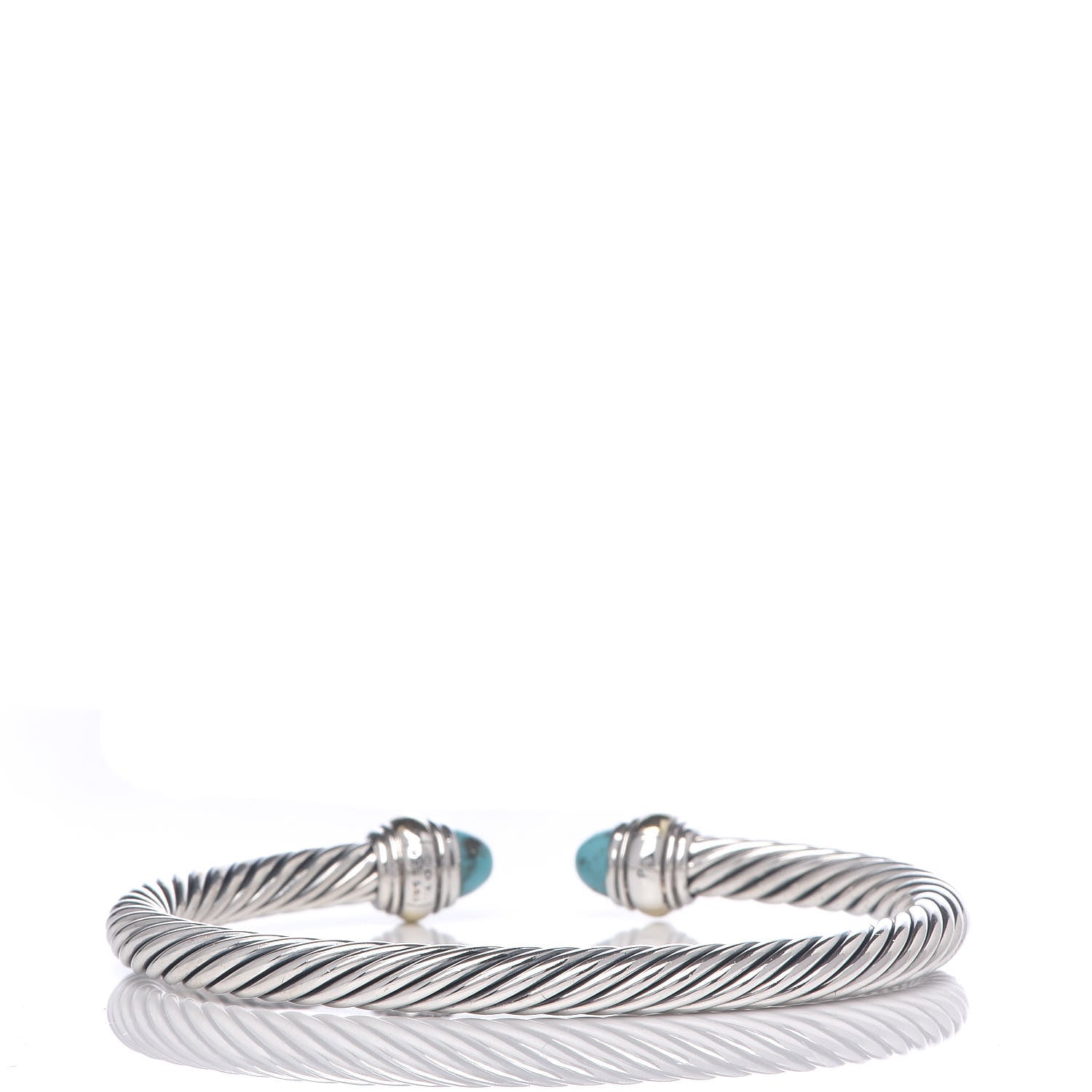 David Yurman Sterling Silver 14K Yellow Gold Turquoise 5mm Cable Classics Bracelet 3 of 5