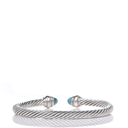 David Yurman Sterling Silver 14K Yellow Gold Turquoise 5mm Cable Classics Bracelet 3 of 5