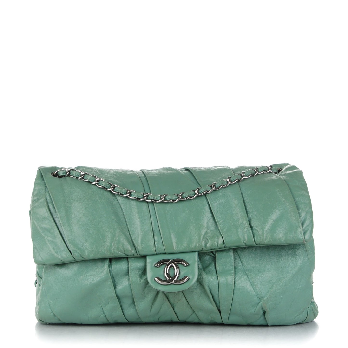 Glazed Calfskin Twisted Maxi Flap Green