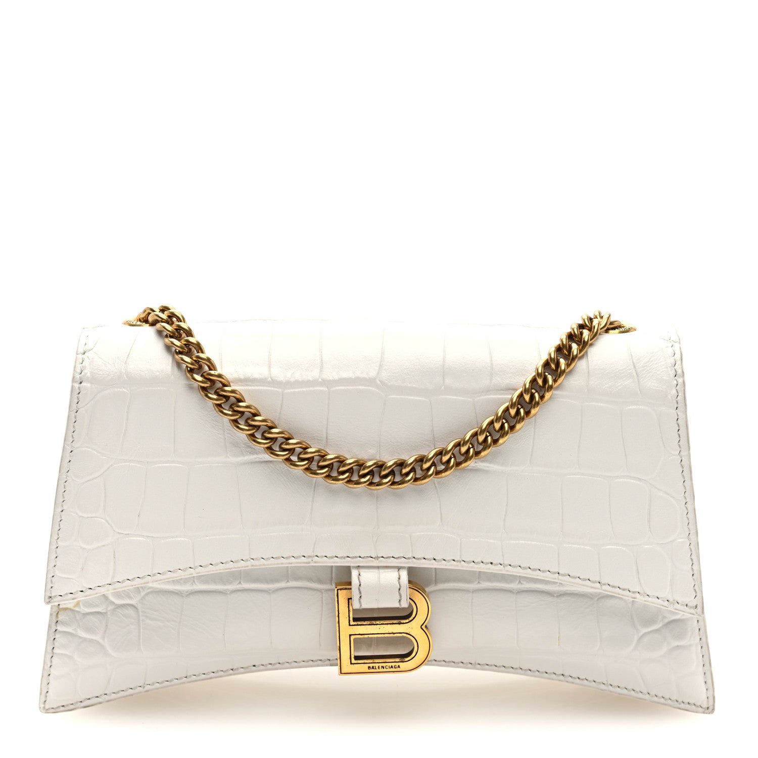Balenciaga Calfskin Crocodile Small Crush Chain Bag White 1 of 9