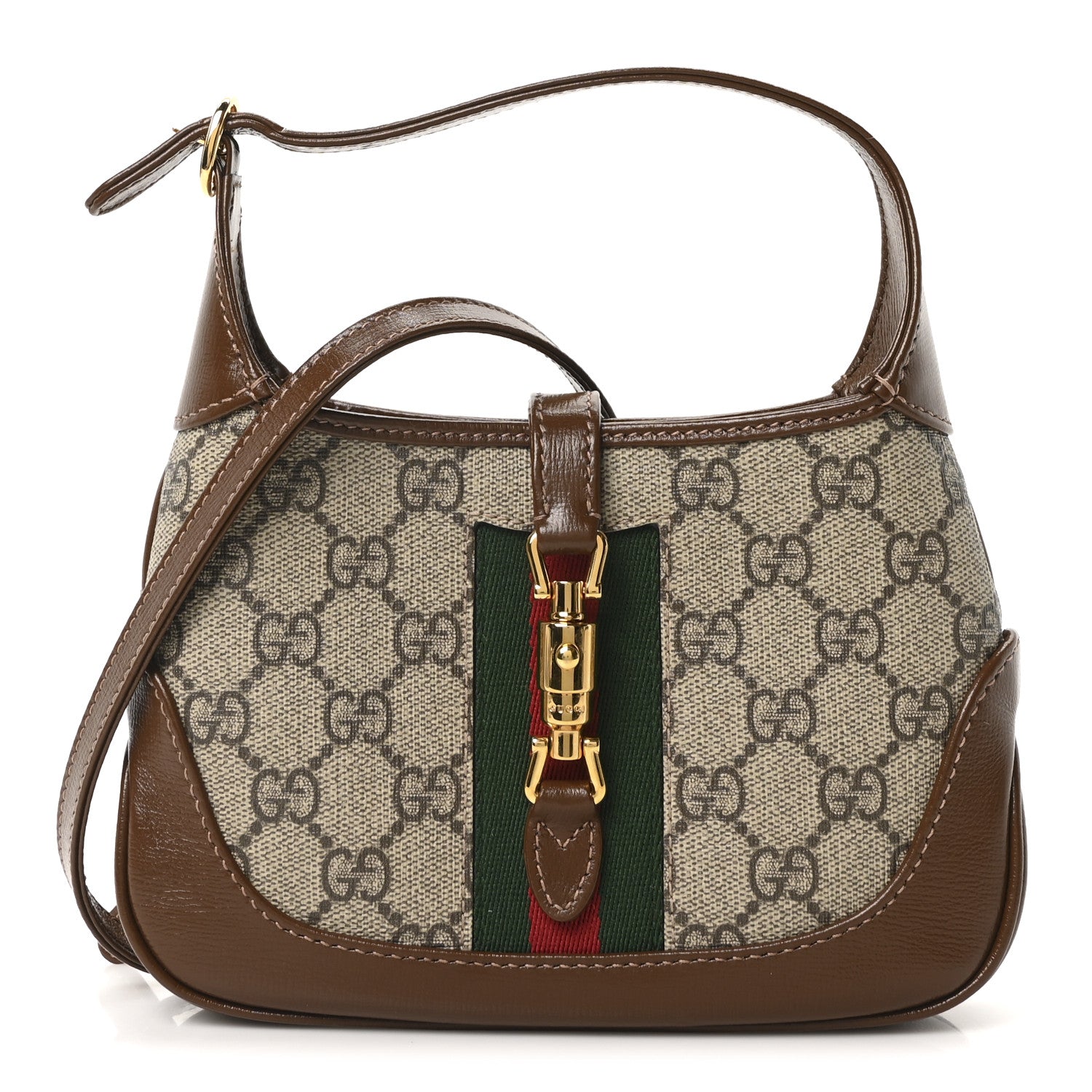 Gucci GG Supreme Monogram Azalea Calfskin Web Mini Jackie 1961 Hobo Beige Ebony Brown Sugar 1 of 10