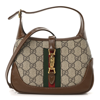 Gucci GG Supreme Monogram Azalea Calfskin Web Mini Jackie 1961 Hobo Beige Ebony Brown Sugar 1 of 10