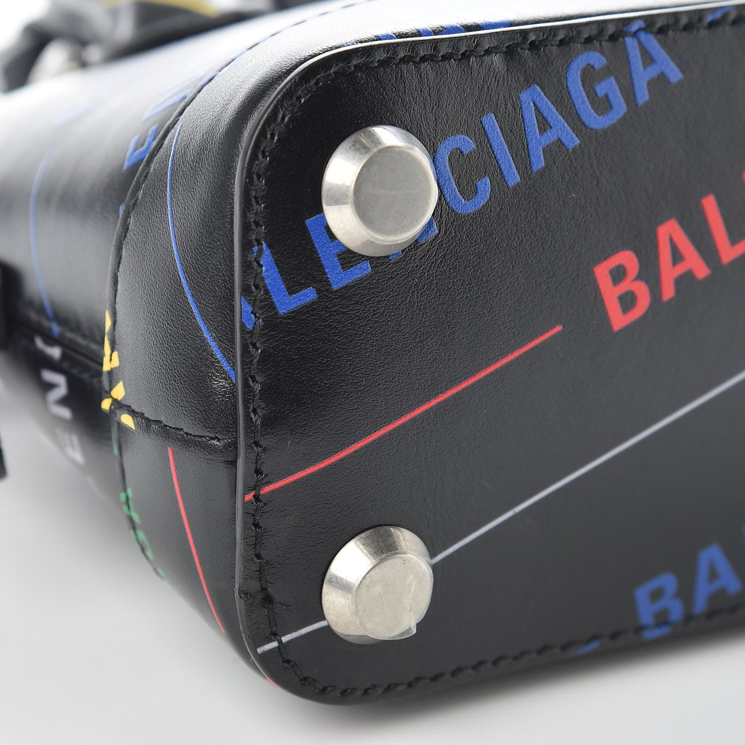 Balenciaga Calfskin Logo Print XXS Ville Top Handle Bag Black Multicolor 6 of 8
