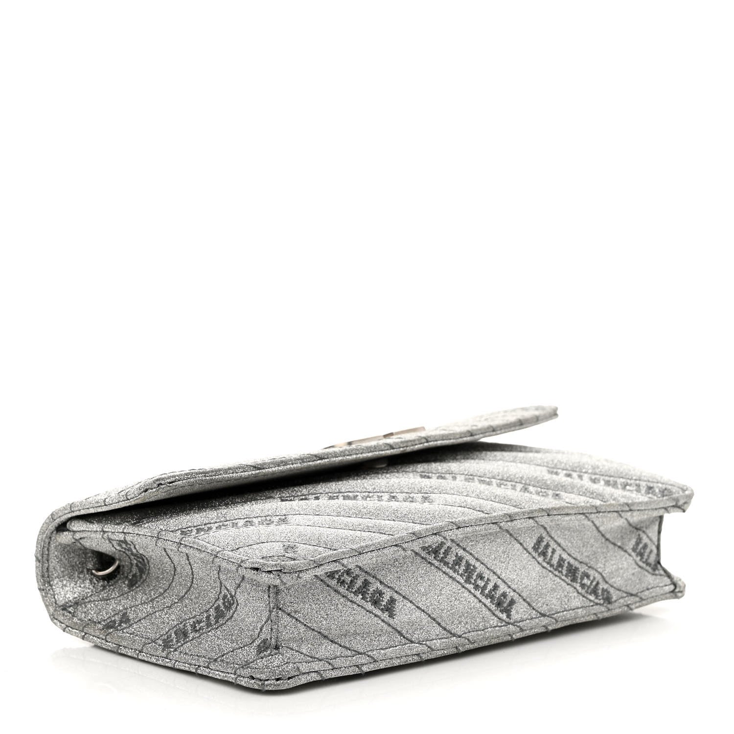 Balenciaga Glitter Logo Matelasse BB Wallet On Chain Silver 4 of 9