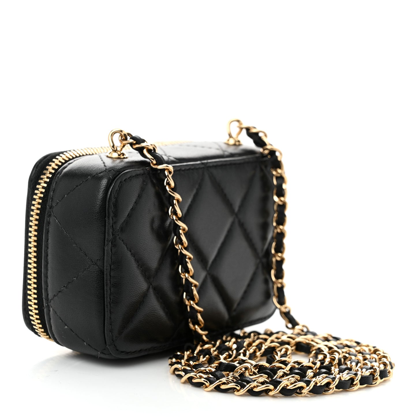 Lambskin Quilted Mini Golden Plate Clutch With Chain Black