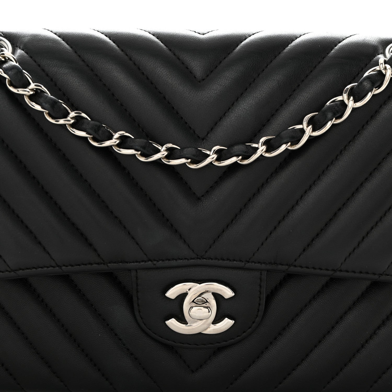 Chanel Lambskin Chevron Quilted Medium Double Flap Black 8 of 10