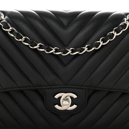 Chanel Lambskin Chevron Quilted Medium Double Flap Black 8 of 10