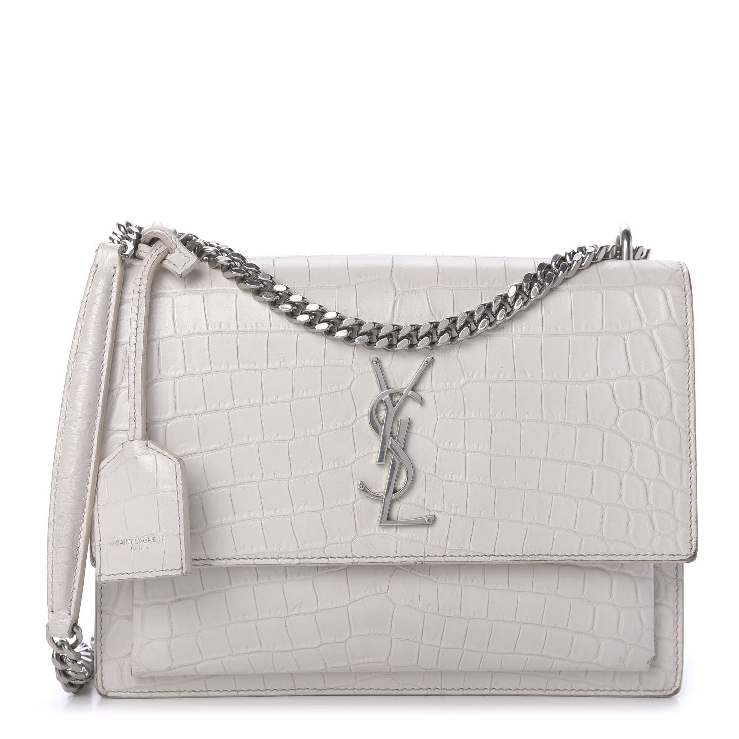 Saint Laurent Calfskin Crocodile Embossed Medium Monogram Sunset Blanc Vintage 1 of 13