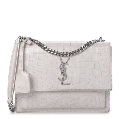 Saint Laurent Calfskin Crocodile Embossed Medium Monogram Sunset Blanc Vintage 1 of 13