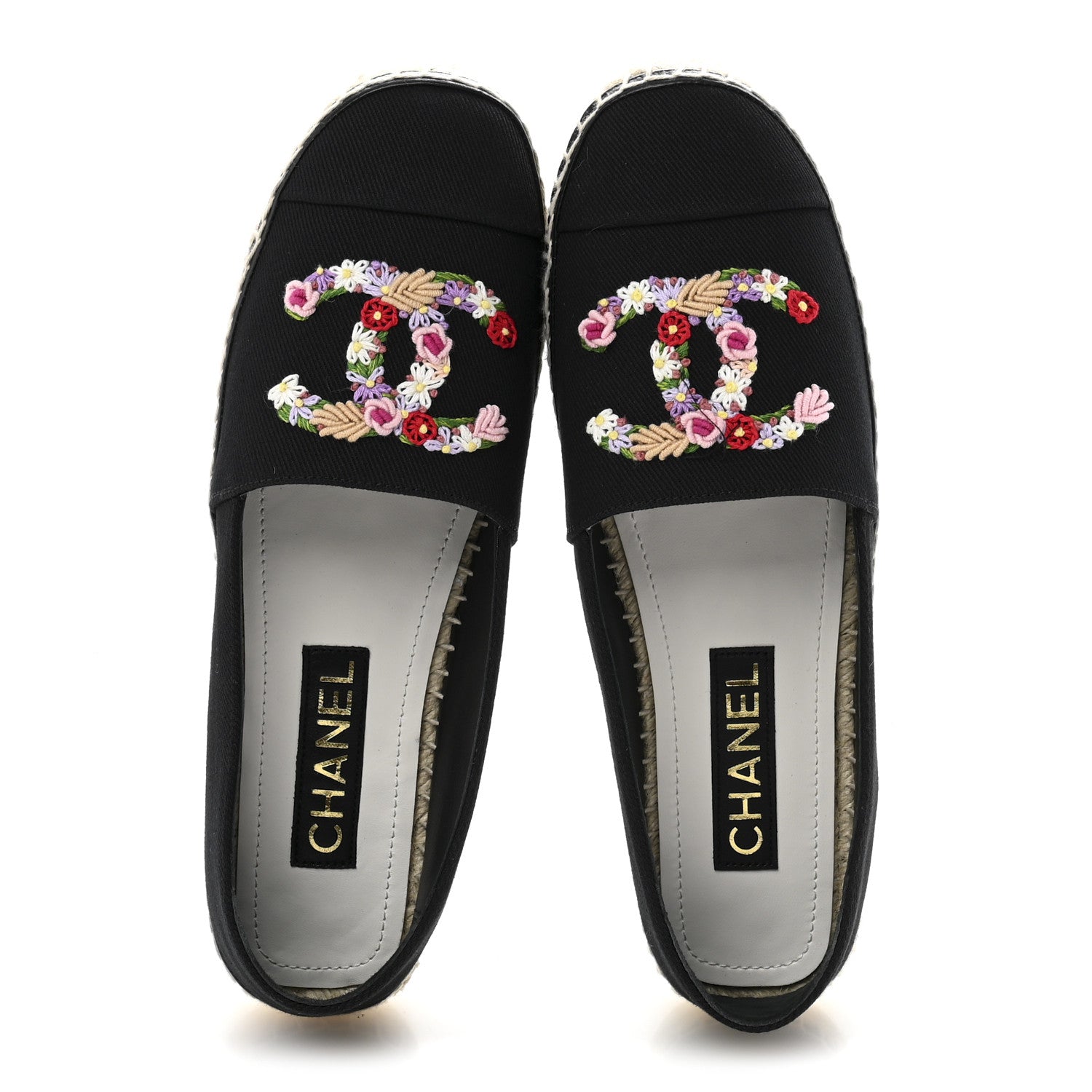 Chanel Canvas Embroidered Floral CC Espadrilles 41 Black 2 of 10