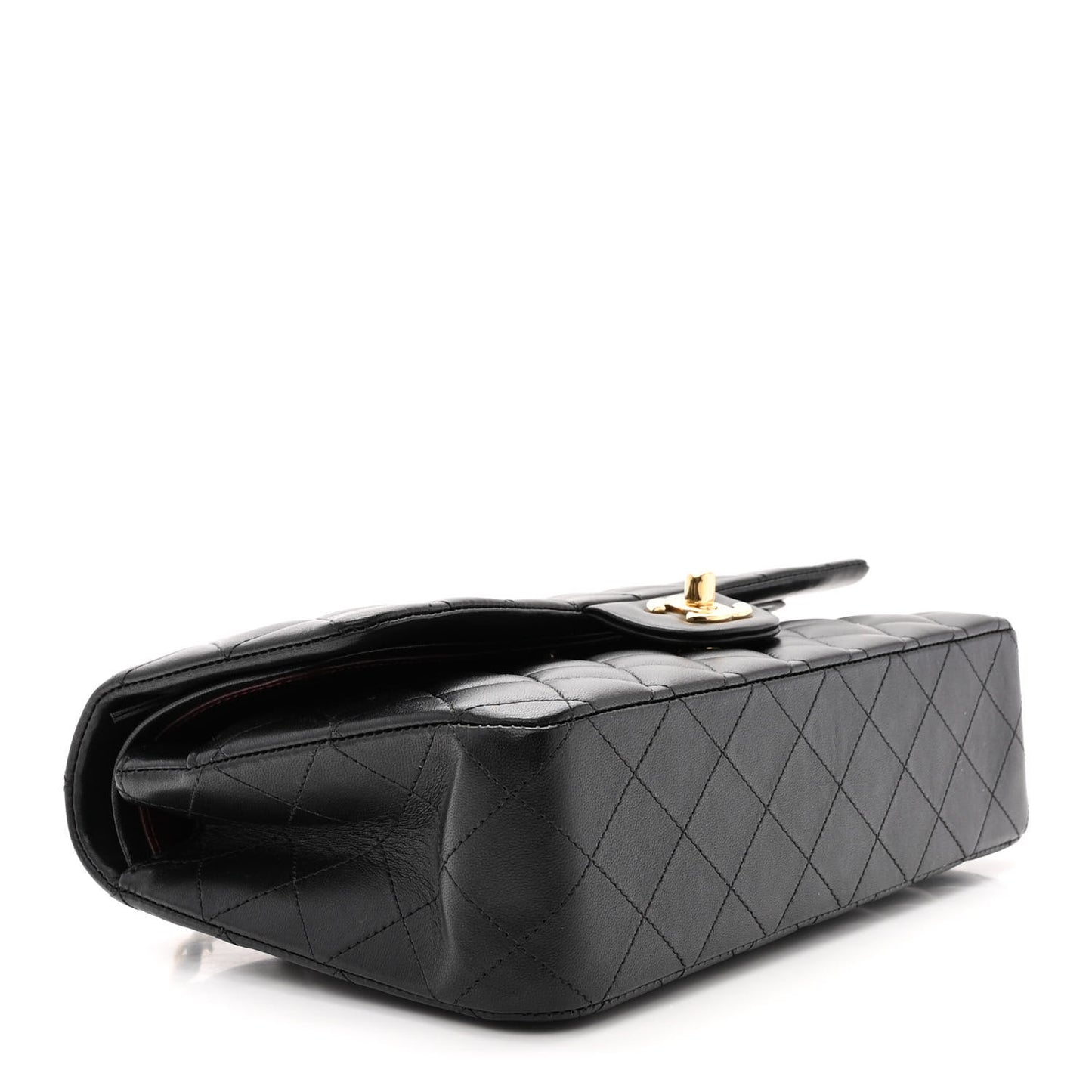 Lambskin Quilted Medium Double Flap Black