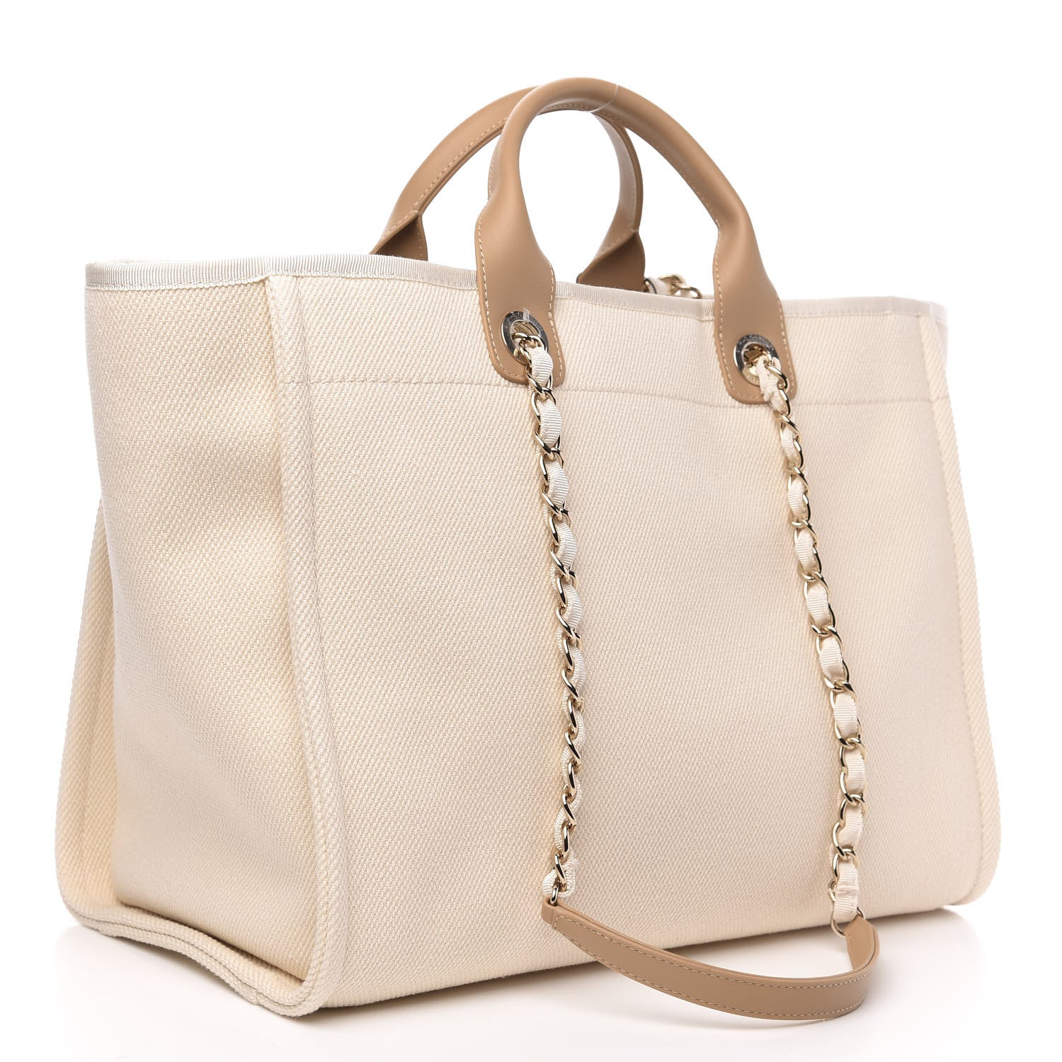 Chanel Canvas Pearl Large Deauville Tote Ecru Beige 3 of 12
