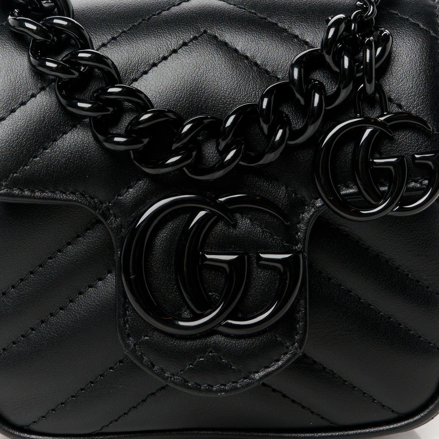 Gucci Calfskin Matelasse Monochrome GG Marmont Chain Mini Belt Bag Black 8 of 11