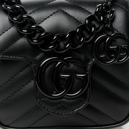 Gucci Calfskin Matelasse Monochrome GG Marmont Chain Mini Belt Bag Black 8 of 11