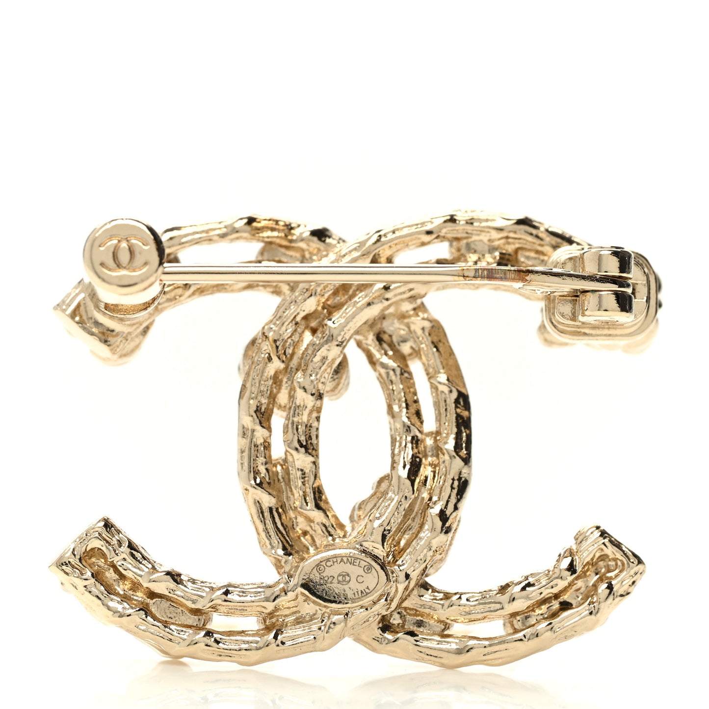 Metal Crystal Camellia CC Brooch Light Gold