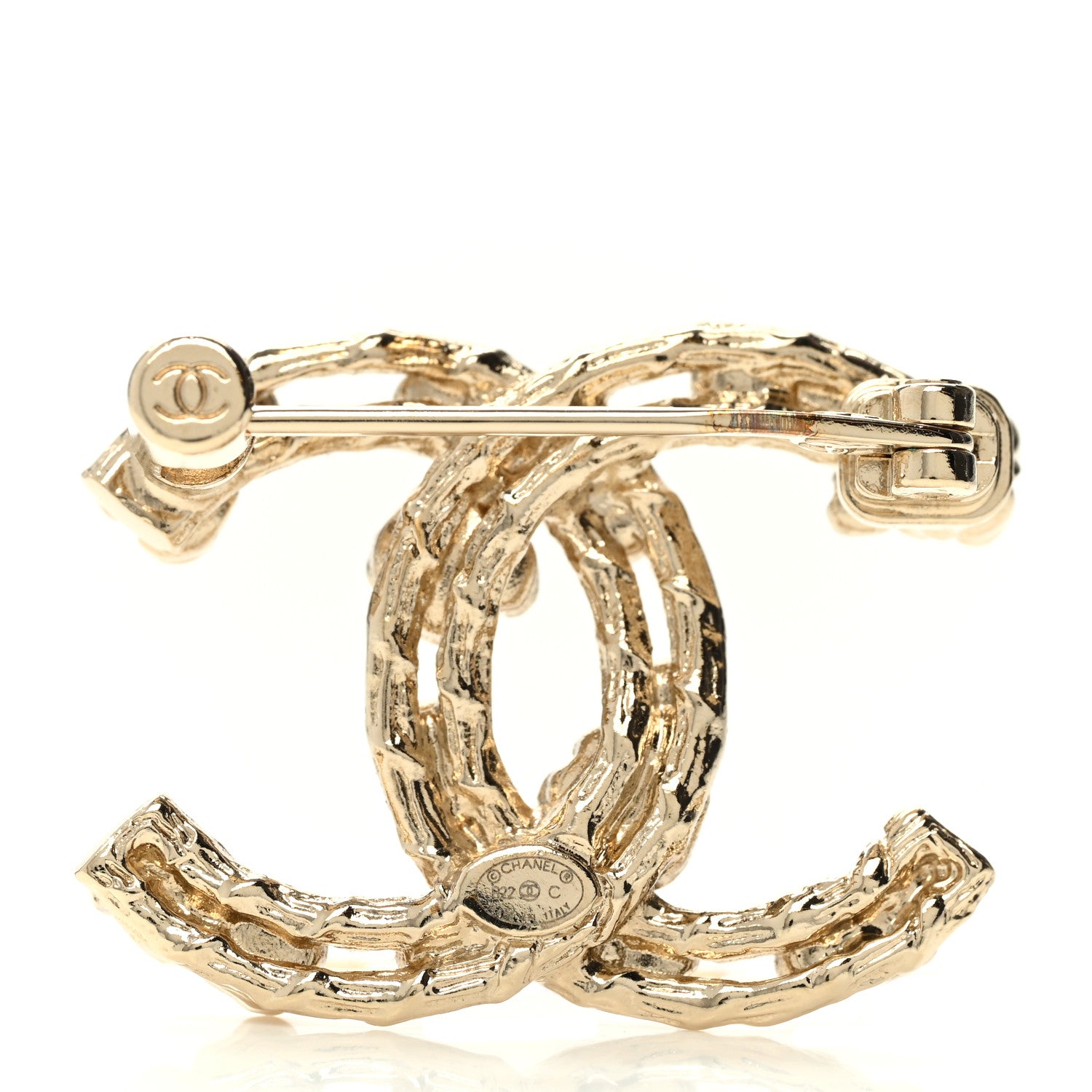 Chanel Metal Crystal Camellia CC Brooch Light Gold 3 of 5