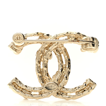 Chanel Metal Crystal Camellia CC Brooch Light Gold 3 of 5