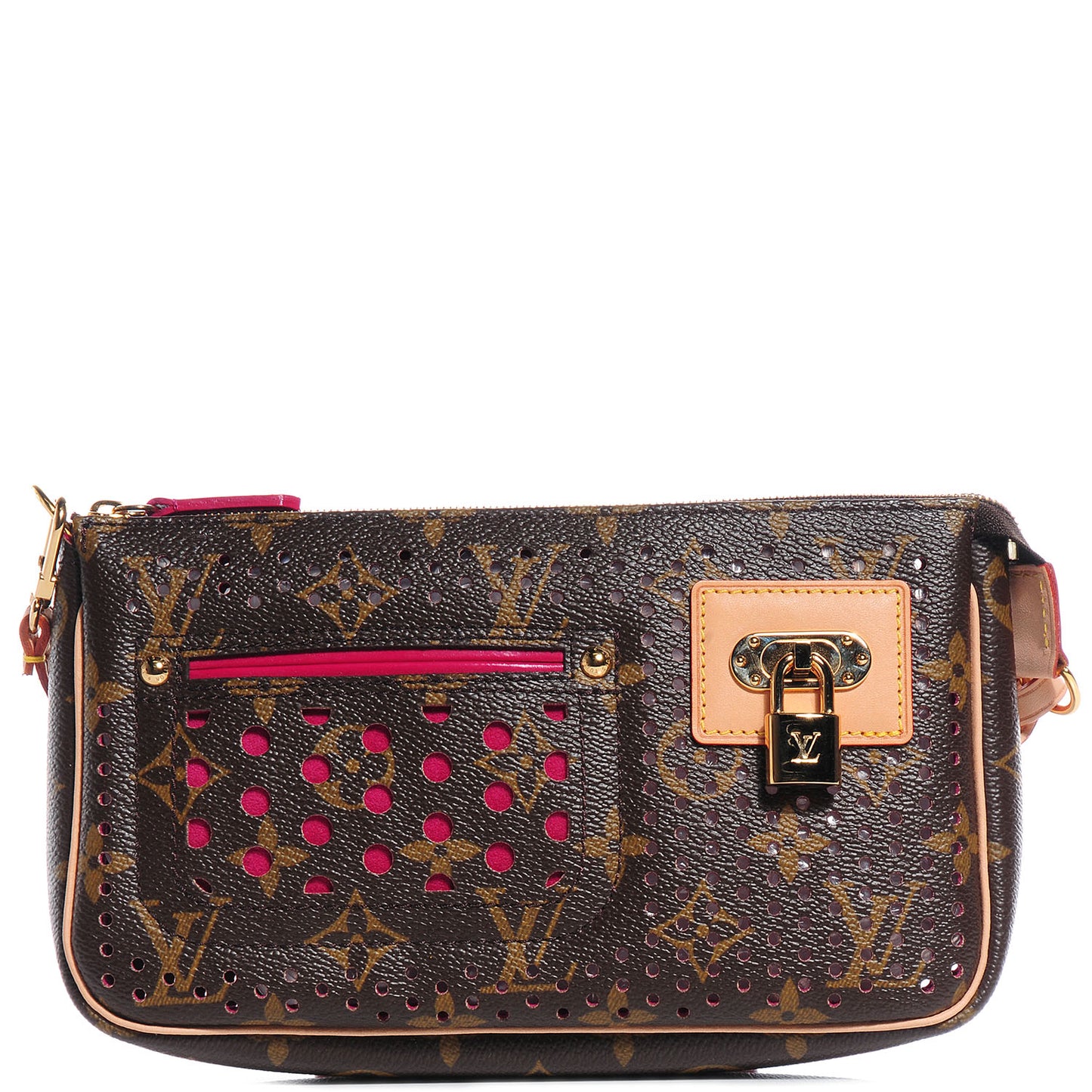 Monogram Perforated Pochette Accessories Bag Fuchsia
