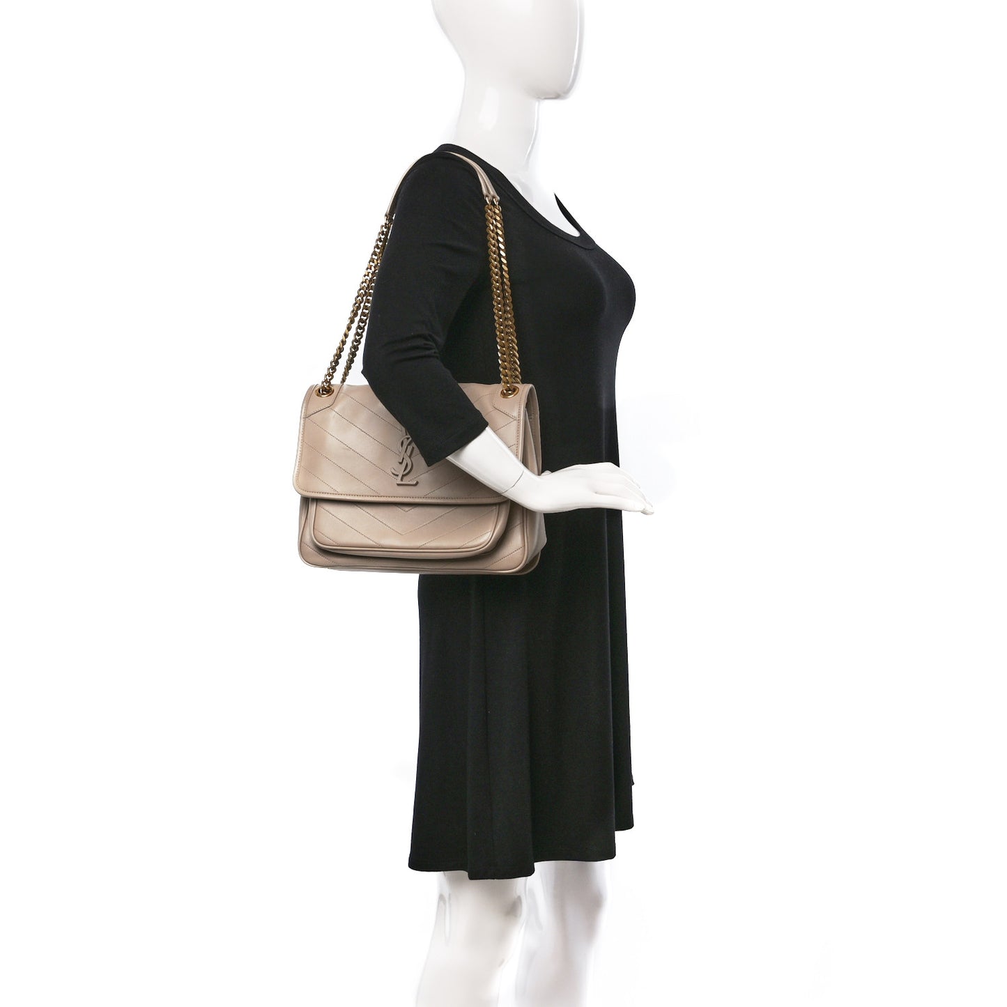 Lambskin Matelasse Monogram Medium Niki Chain Satchel Dark Beige