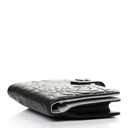 Chanel Lambskin Camellia Embossed Zipped Pocket Wallet Black 3 of 4