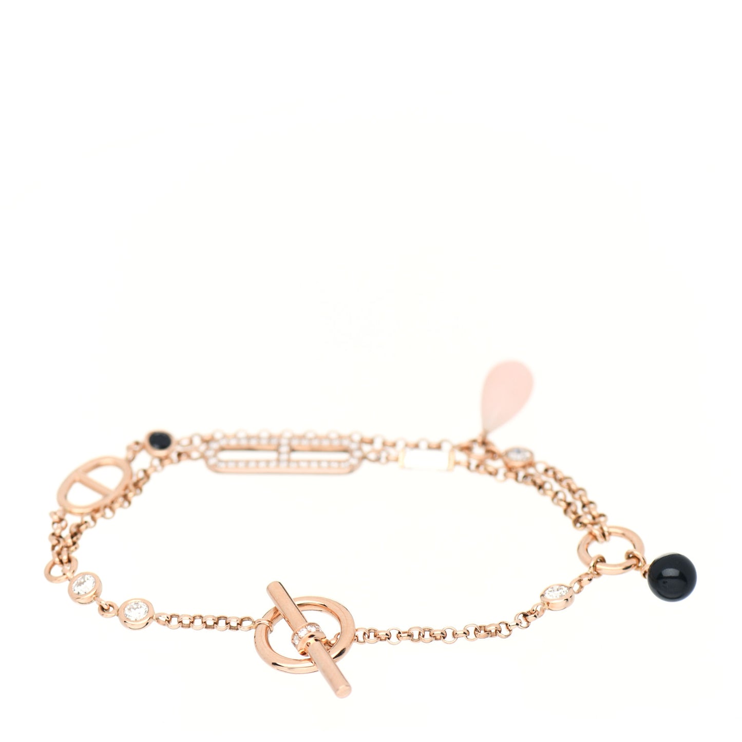 18K Rose Gold Diamond Pink Opal Onyx Black Spinel Chaos Bracelet SH