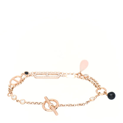 Hermes 18K Rose Gold Diamond Pink Opal Onyx Black Spinel Chaos Bracelet SH 3 of 5