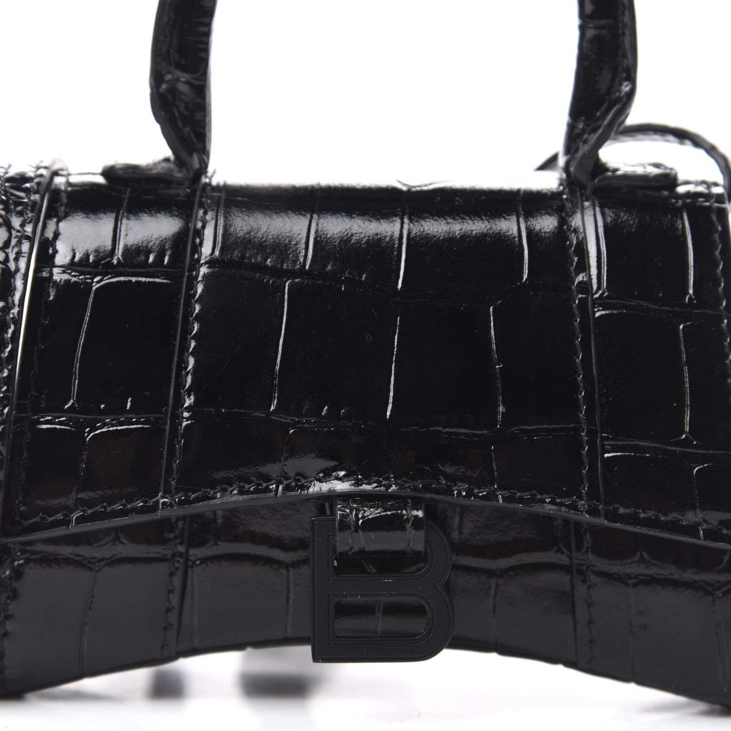 Balenciaga Shiny Calfskin Monochrome Crocodile Embossed Hourglass Top Handle Bag Mini Black 9 of 10