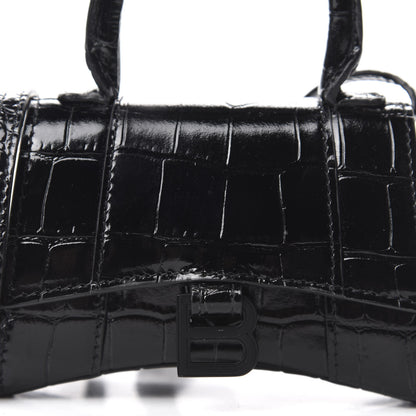 Balenciaga Shiny Calfskin Monochrome Crocodile Embossed Hourglass Top Handle Bag Mini Black 9 of 10