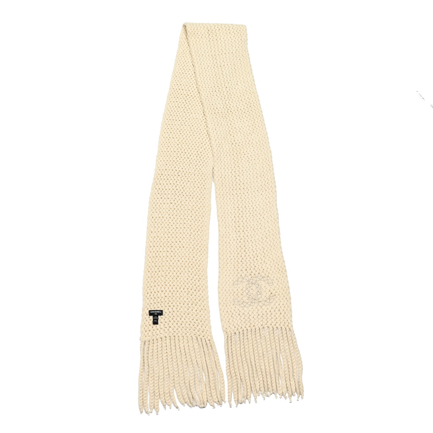 Chanel Cashmere Knit CC Scarf Dark White 2 of 4