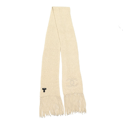 Chanel Cashmere Knit CC Scarf Dark White 2 of 4