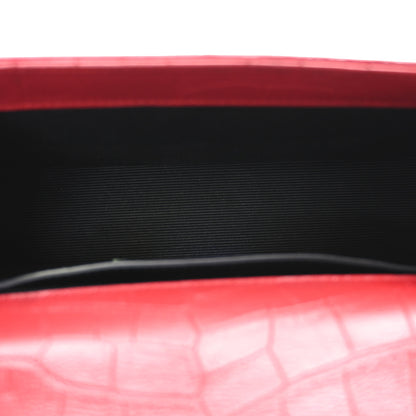 Saint Laurent Calfskin Crocodile Embossed Small Classic Monogram Kate Tassel Satchel Red 5 of 9