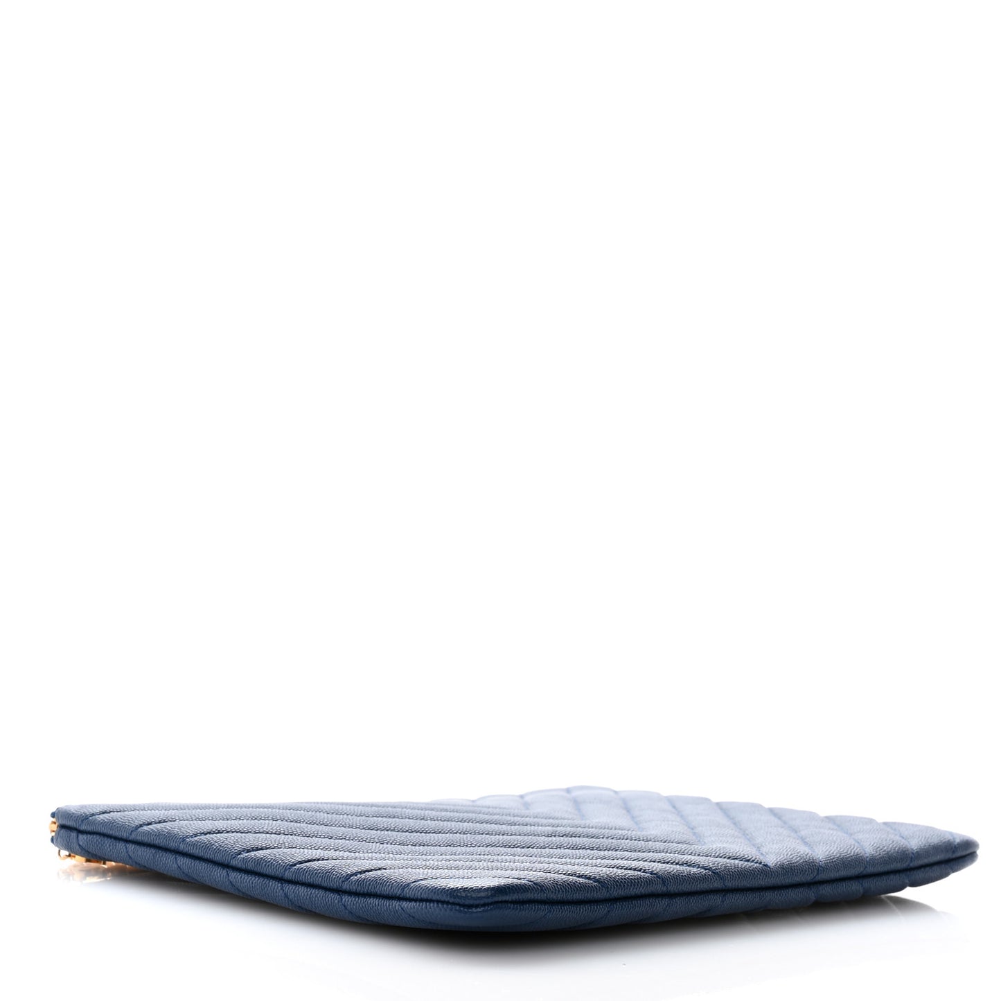 Caviar Chevron Quilted Medium Zip Pouch Navy