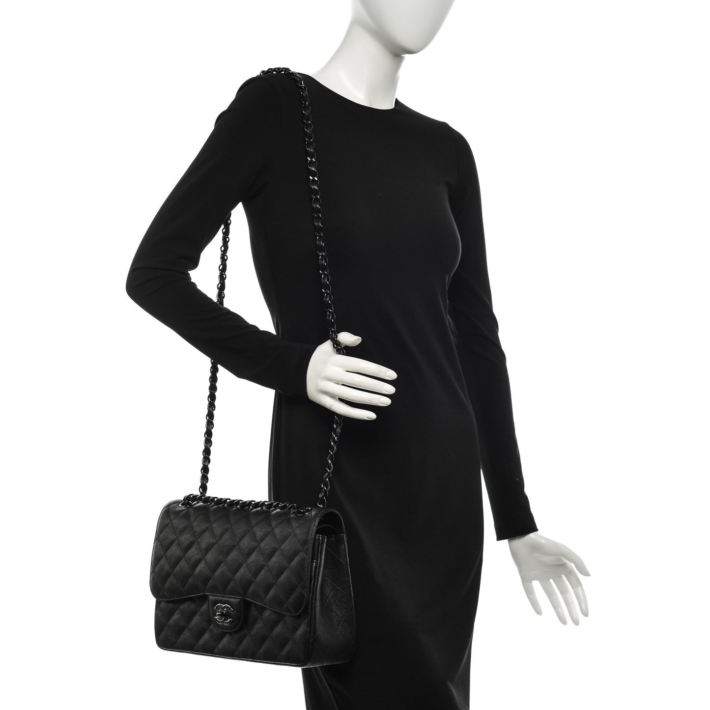 Crumpled Calfskin Quilted Jumbo Double Flap So Black