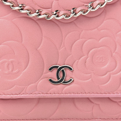 Chanel Lambskin Camellia Embossed Wallet On Chain WOC Pink 11 of 12
