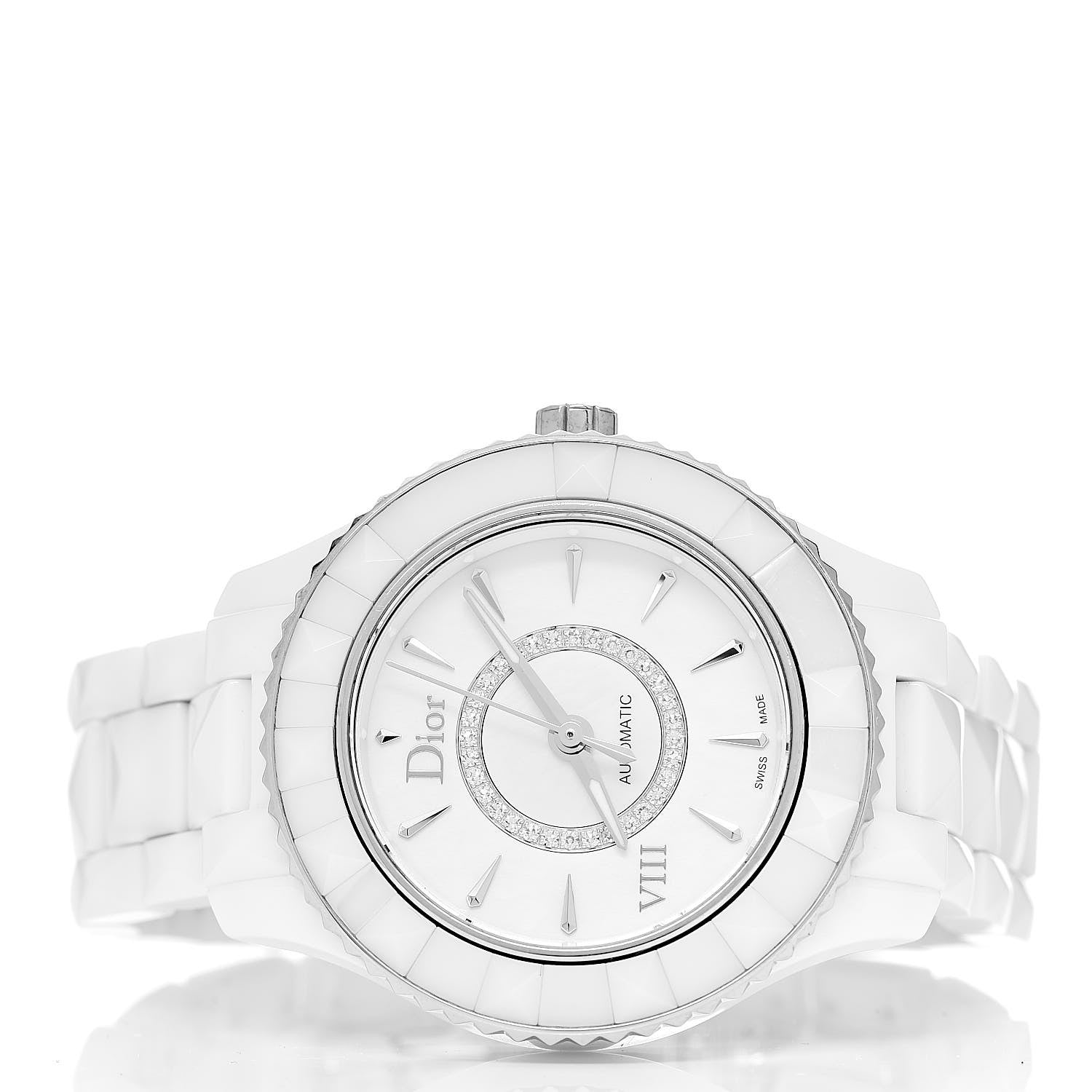 Christian Dior Stainless Steel Ceramic Diamond Mother of Pearl 33mm Dior VIII Automatic Watch White 3 of 7