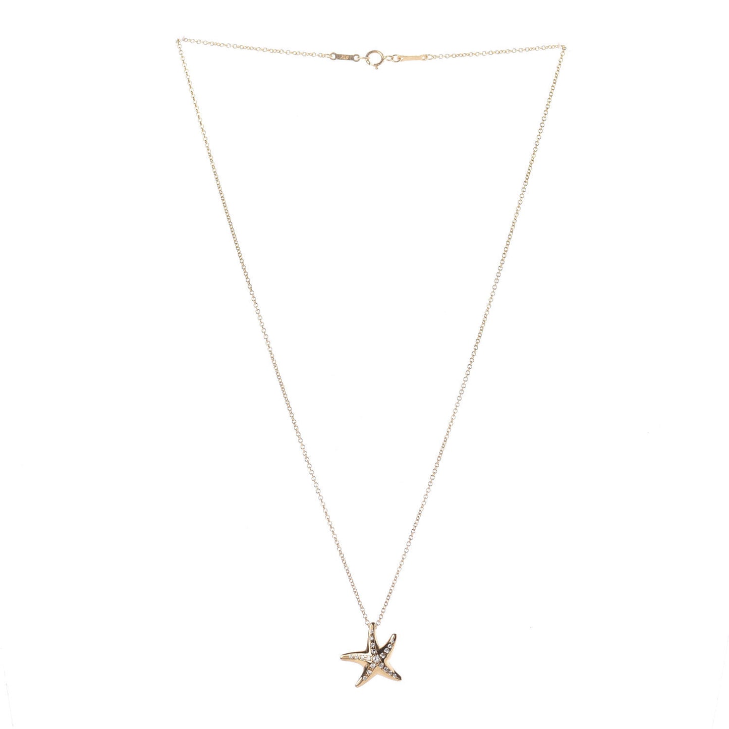 18K Yellow Gold Diamond 15mm Elsa Peretti Pave Starfish Pendant Necklace