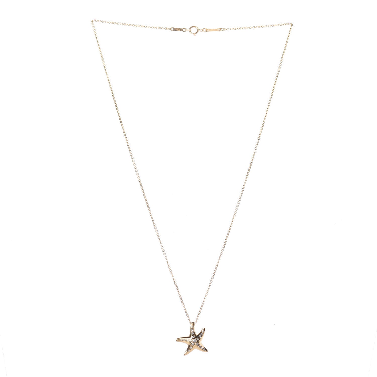 Tiffany 18K Yellow Gold Diamond 15mm Elsa Peretti Pave Starfish Pendant Necklace 3 of 5