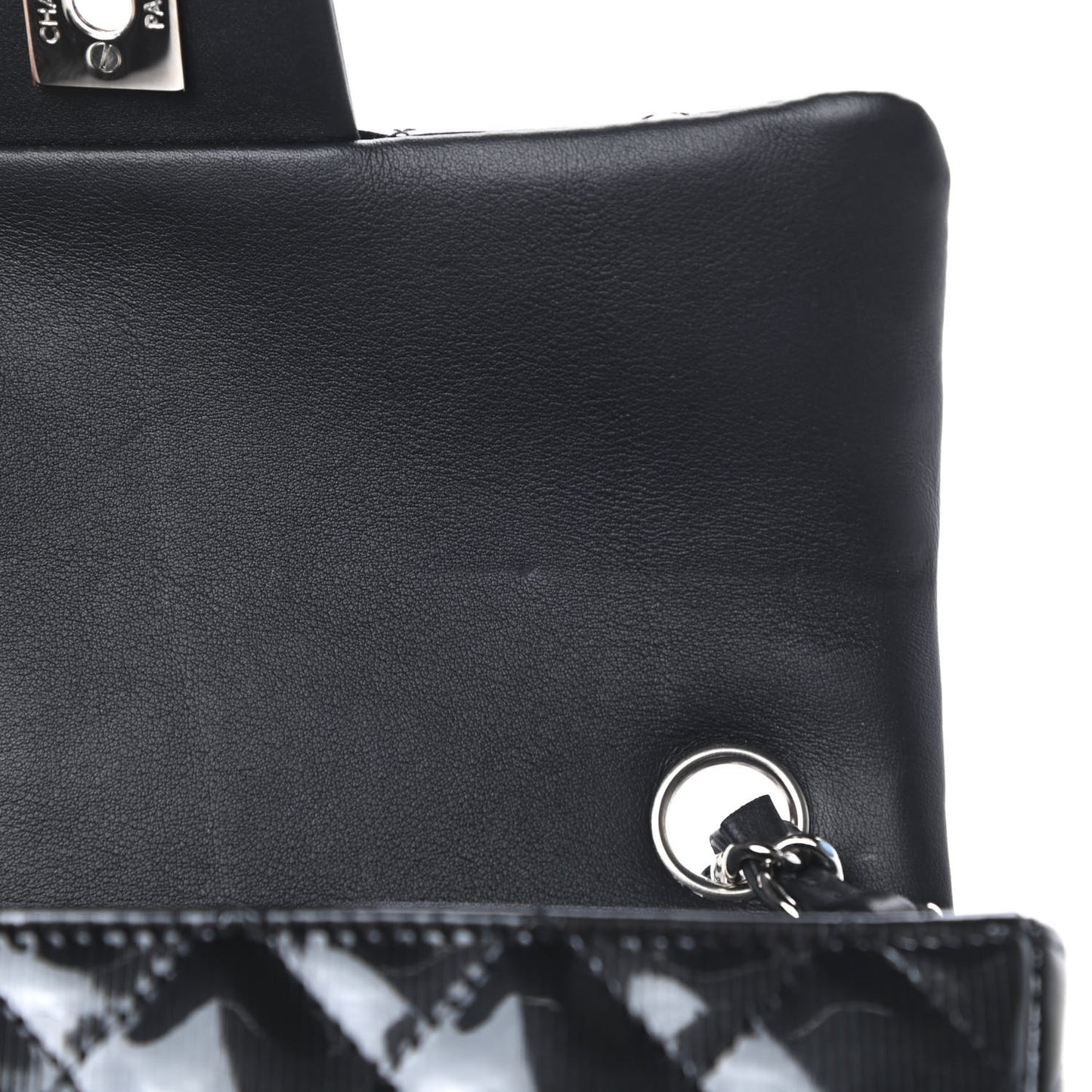 Striated Patent Calfskin Quilted Mini Rectangular Flap Black