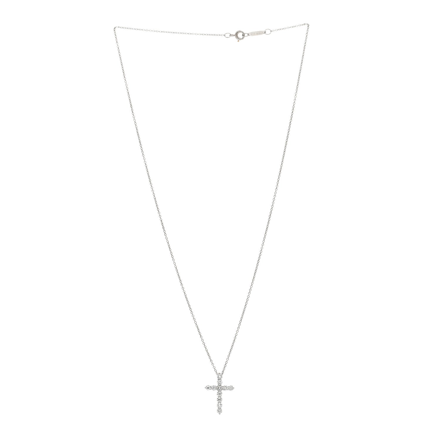 Tiffany Platinum Diamond Small Cross Pendant Necklace 2 of 4