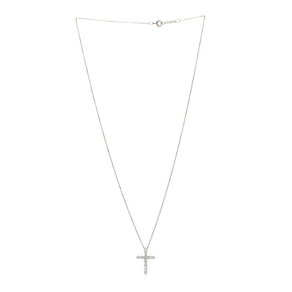 Tiffany Platinum Diamond Small Cross Pendant Necklace 2 of 4