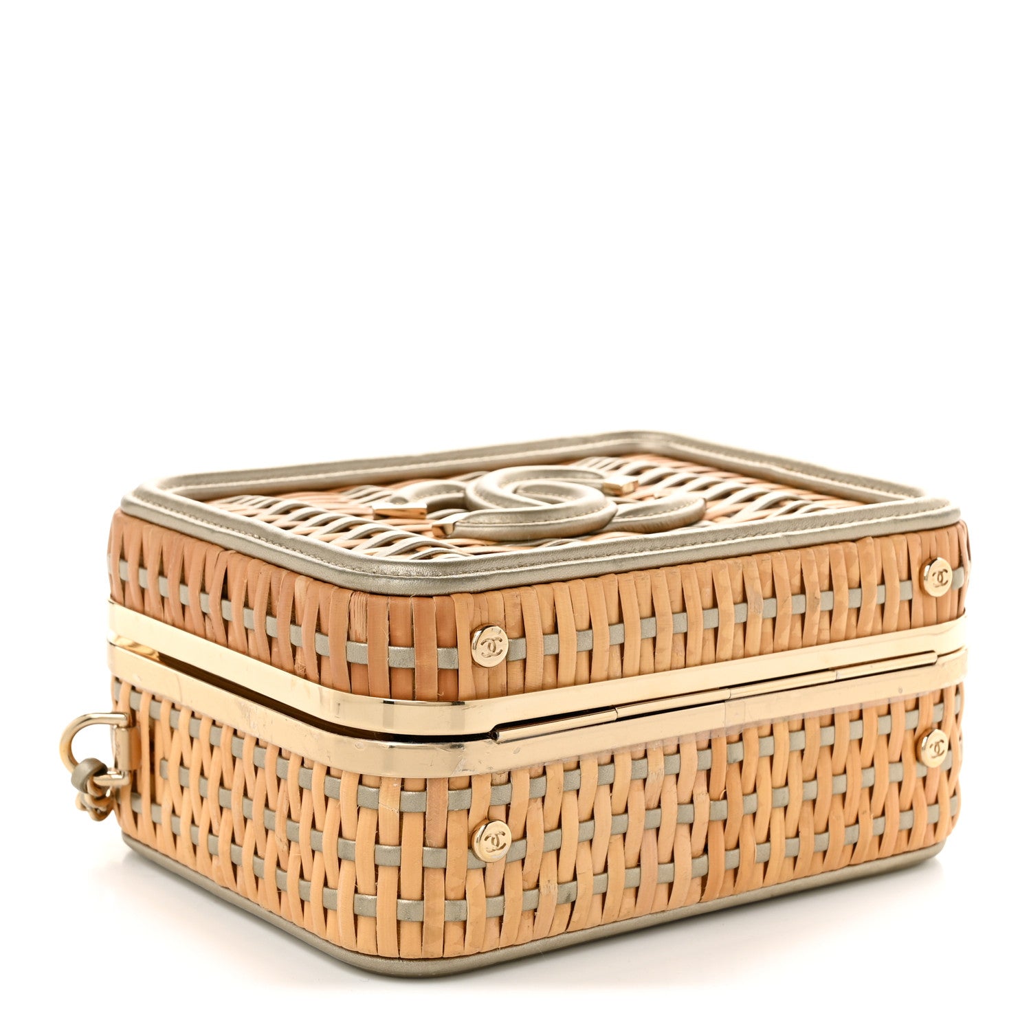 Chanel Raffia Calfskin Small CC Filigree Vanity Case Gold 4 of 10